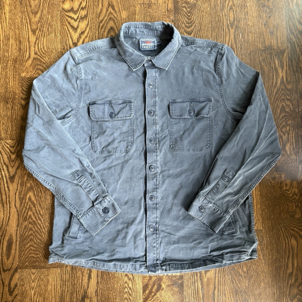 Huckberry FAHERTY Sunwashed Canvas Shirt Jacket CPO XXL Outdoor Workwear Hiking